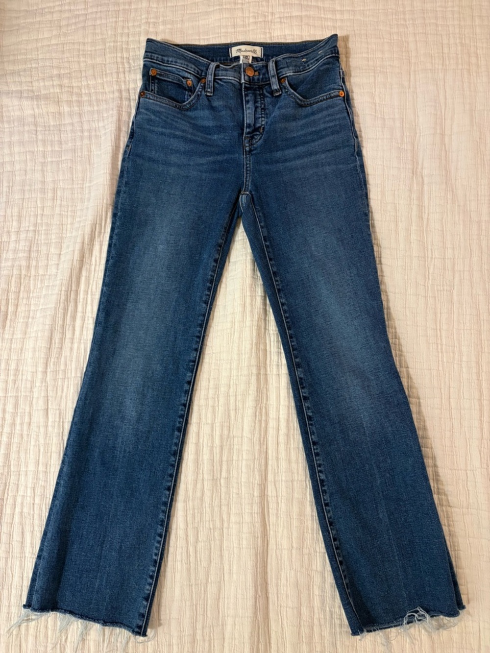 Madewell Dark Blue Flare Jeans with Raw Hem